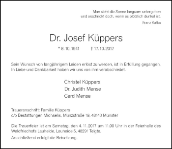 Anzeige von Josef Küppers von Westfälische Nachrichten