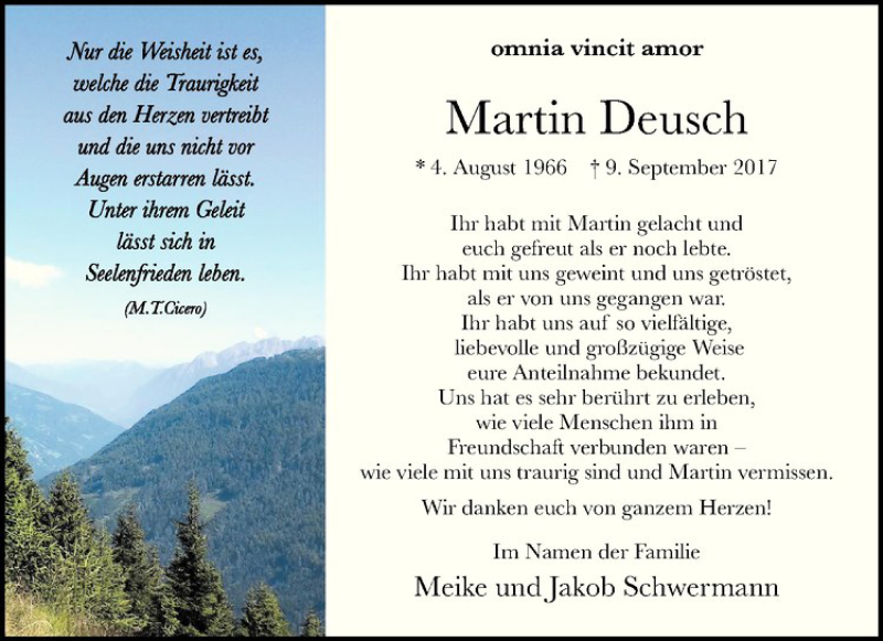  Traueranzeige für Martin Deusch vom 07.10.2017 aus Westfälische Nachrichten