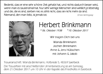 Anzeige von Herbert Brinkmann von Westfälische Nachrichten