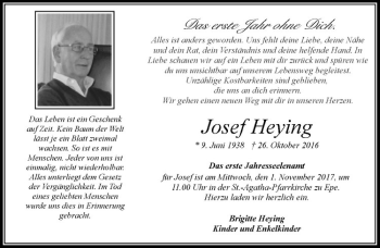 Anzeige von Josef Heying von Westfälische Nachrichten