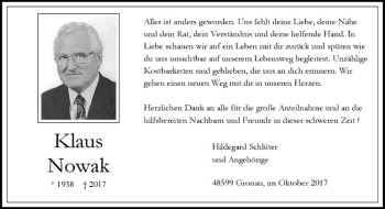 Anzeige von Klaus Nowak von Westfälische Nachrichten
