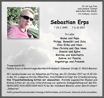Anzeige von Sebastian Erps von Westfälische Nachrichten