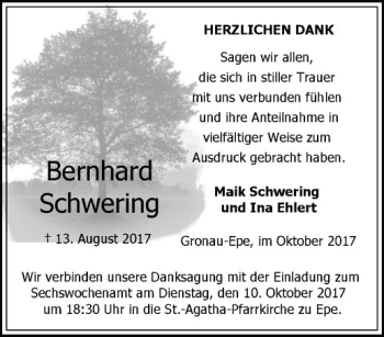 Anzeige von Bernhard Schwering von Westfälische Nachrichten