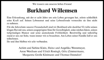 Anzeige von Burkhard Willemsen von Westfälische Nachrichten