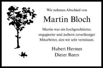 Anzeige von Martin Bloch von Westfälische Nachrichten
