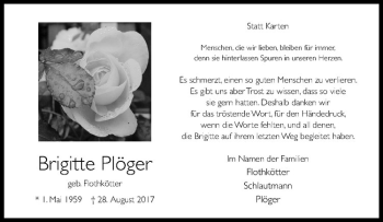 Anzeige von Brigitte Plöger von Westfälische Nachrichten