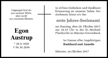 Anzeige von Egon Austrup von Westfälische Nachrichten