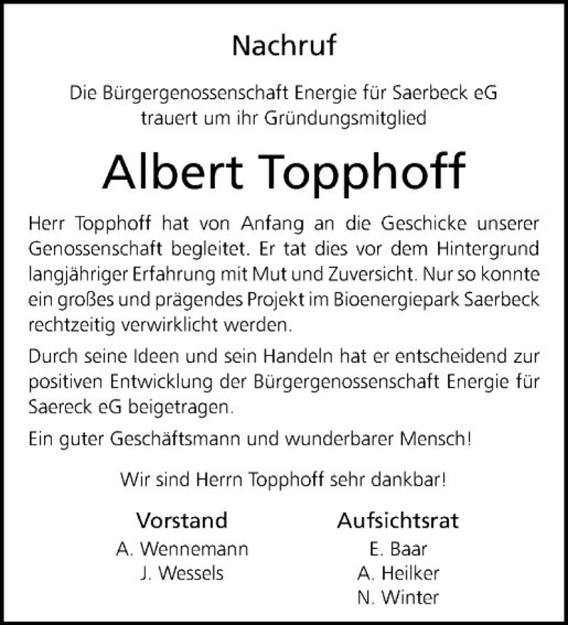  Traueranzeige für Albert Topphoff vom 21.10.2017 aus Westfälische Nachrichten