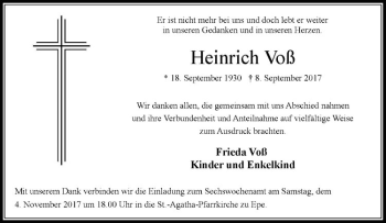 Anzeige von Heinrich Voß von Westfälische Nachrichten