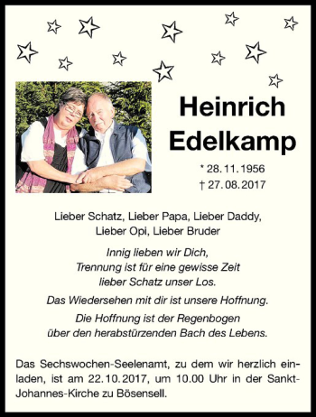 Anzeige von Heinrich Edelkamp von Westfälische Nachrichten