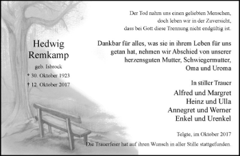 Anzeige von Hedwig Remkamp von Westfälische Nachrichten