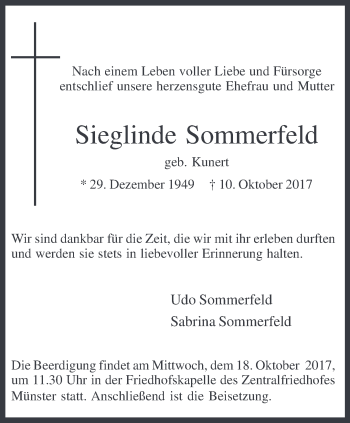 Anzeige von Sieglinde Sommerfeld von Westfälische Nachrichten