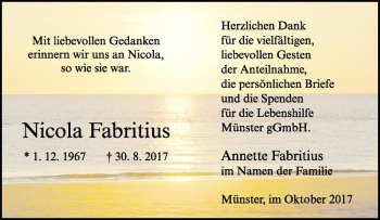Anzeige von Nicola Fabritius von Westfälische Nachrichten