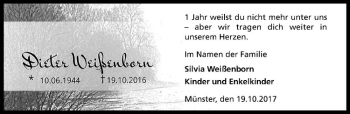 Anzeige von Dieter Weißenborn von Westfälische Nachrichten