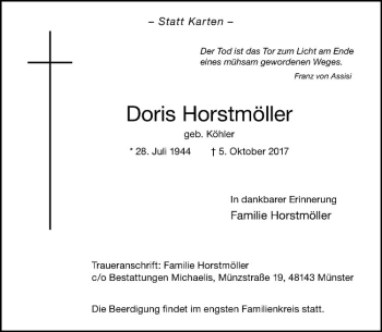 Anzeige von Doris Horstmöller von Westfälische Nachrichten