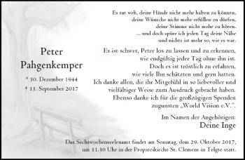 Anzeige von Peter Pahgenkemper von Westfälische Nachrichten