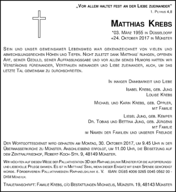 Anzeige von Matthias Krebs von Westfälische Nachrichten