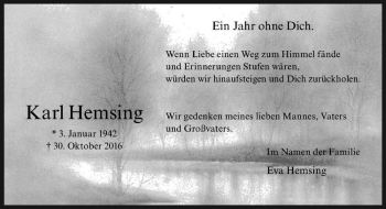 Anzeige von Karl Hemsing von Westfälische Nachrichten