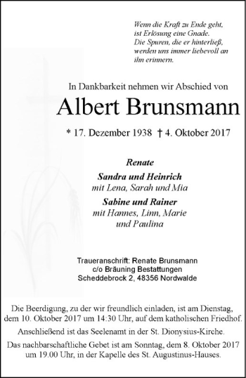 Anzeige von Albert Brunsmann von Westfälische Nachrichten