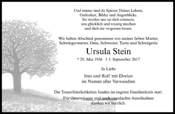 Anzeige von Ursula Stein von Westfälische Nachrichten