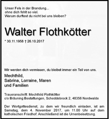 Anzeige von Walter Flothkötter von Westfälische Nachrichten