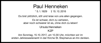 Anzeige von Paul Henneken von Westfälische Nachrichten