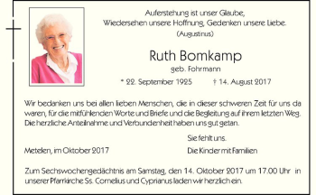 Anzeige von Ruth Bomkamp von Westfälische Nachrichten