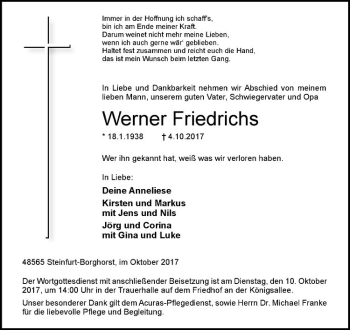 Anzeige von Werner Friedrichs von Westfälische Nachrichten
