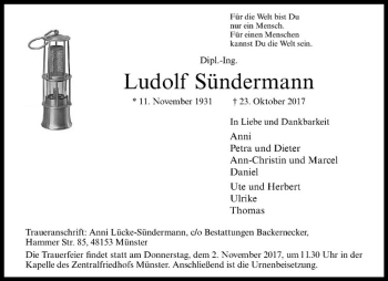 Anzeige von Ludolf Sündermann von Westfälische Nachrichten