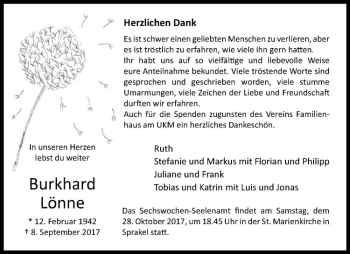 Anzeige von Burkhard Lönne von Westfälische Nachrichten