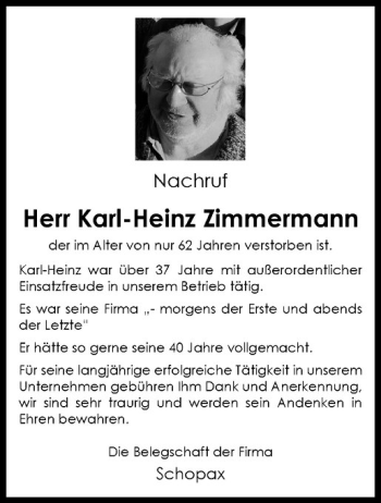 Anzeige von Karl-Heinz Zimmermann von Westfälische Nachrichten
