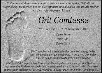 Anzeige von Grit Comtesse von Westfälische Nachrichten