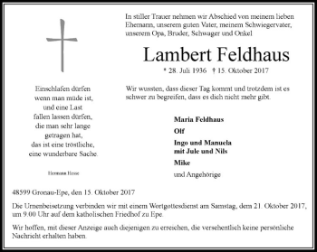 Anzeige von Lambert Feldhaus von Westfälische Nachrichten