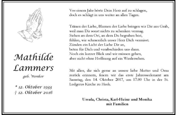 Anzeige von Mathilde Lammers von Westfälische Nachrichten