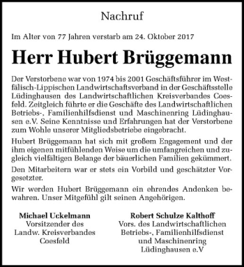 Anzeige von Hubert Brüggemann von Westfälische Nachrichten