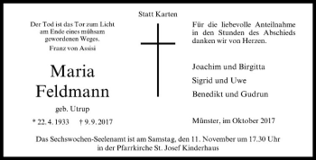 Anzeige von Maria Feldmann von Westfälische Nachrichten