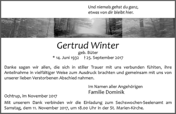 Anzeige von Gertrud Winter von Westfälische Nachrichten