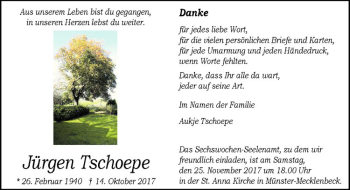 Anzeige von Jürgen Tschoepe von Westfälische Nachrichten