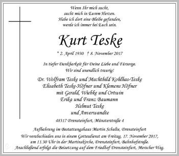 Anzeige von Kurt Teske von Westfälische Nachrichten
