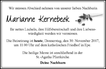 Anzeige von Marianne Kernebeck von Westfälische Nachrichten
