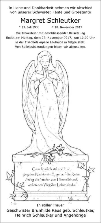 Anzeige von Margret Schleutker von Westfälische Nachrichten