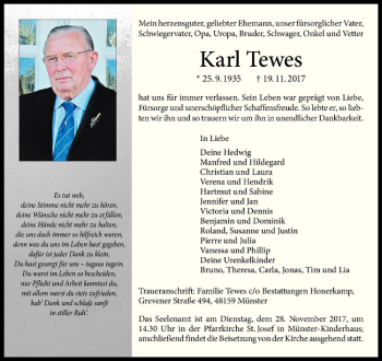 Anzeige von Karl Tewes von Westfälische Nachrichten