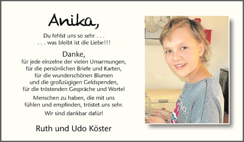  Traueranzeige für Anika Köster vom 18.11.2017 aus Westfälische Nachrichten