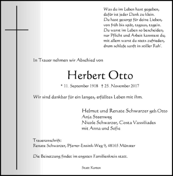 Anzeige von Herbert Otto von Westfälische Nachrichten