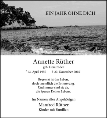 Anzeige von Annette Rüther von Westfälische Nachrichten