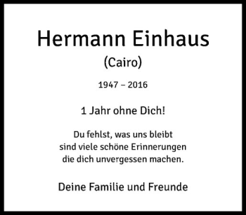 Anzeige von Hermann Einhaus von Westfälische Nachrichten