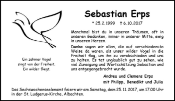 Anzeige von Sebastian Erps von Westfälische Nachrichten