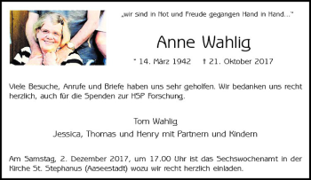 Anzeige von Anne Wahlig von Westfälische Nachrichten