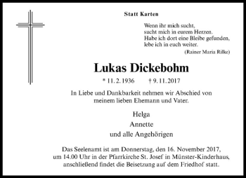 Anzeige von Lukas Dickebohn von Westfälische Nachrichten