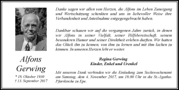 Anzeige von Alfons Gerwing von Westfälische Nachrichten